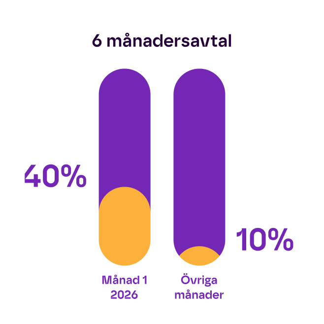 Herografik som symboliserar periodisering med 40% månad 1 och 10% resterande 5 månader