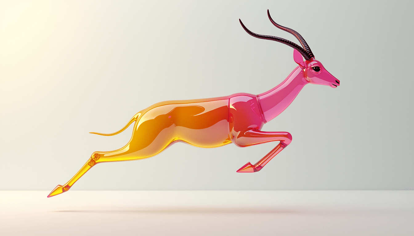 Glasliknande, futuristisk gasell i rosa och orange, associerad med 'Di Gasell 2016'.
